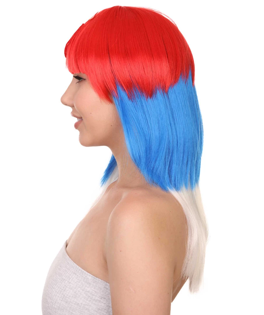 FLAGWIGS Women's Serbia Flag Sport Party Long Bob Wig | Red Blue White Wig | Premium Breathable Capless Cap 3 FLAGWIGS Women's Serbia Flag Sport Party Long Bob Wig | Red Blue White Wig | Premium Breathable Capless Cap