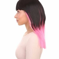 HPO Black Pink Bob Womens Wig | Long Fashion Cosplay Halloween Wig | Premium Breathable Capless Cap