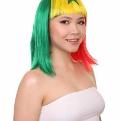 FLAGWIGS Women's Senegal Flag Sport Party Bob Wig | Multicolor Africa National Pride Wig | Premium Breathable Capless Cap