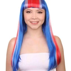 FLAGWIGS Iceland Flag Sport Party Long Bob Wig | National Pride Red White Blue Wig | Premium Breathable Capless Cap