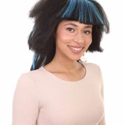 HPO Egyptian Stepped Layers Womens Wig | Blue & Black Bob Halloween Wig | Premium Breathable Capless Cap Women's