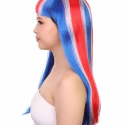 FLAGWIGS Iceland Flag Sport Party Long Bob Wig | National Pride Red White Blue Wig | Premium Breathable Capless Cap