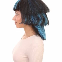 HPO Egyptian Stepped Layers Womens Wig | Blue & Black Bob Halloween Wig | Premium Breathable Capless Cap Women's