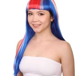 FLAGWIGS Iceland Flag Sport Party Long Bob Wig | National Pride Red White Blue Wig | Premium Breathable Capless Cap