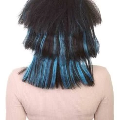 HPO Egyptian Stepped Layers Womens Wig | Blue & Black Bob Halloween Wig | Premium Breathable Capless Cap Women's