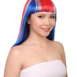 FLAGWIGS Iceland Flag Sport Party Long Bob Wig | National Pride Red White Blue Wig | Premium Breathable Capless Cap