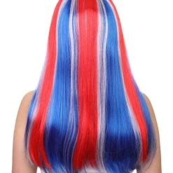 FLAGWIGS Iceland Flag Sport Party Long Bob Wig | National Pride Red White Blue Wig | Premium Breathable Capless Cap
