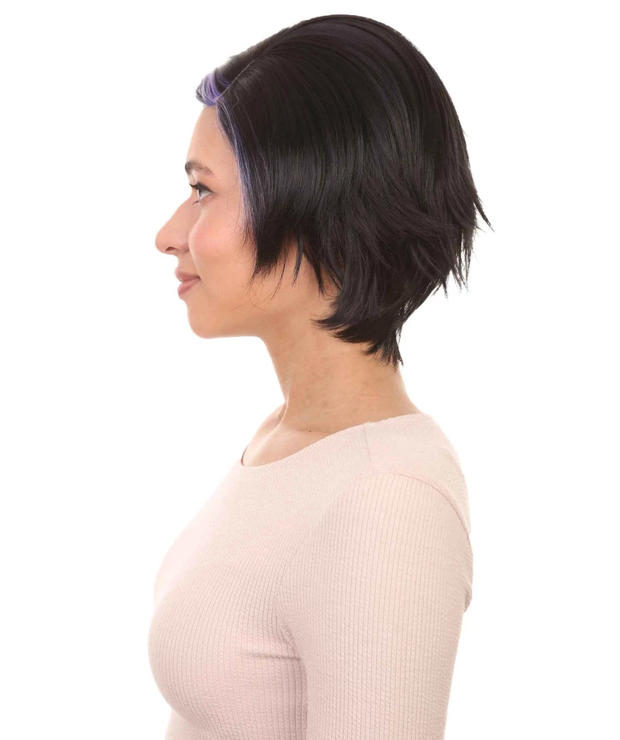 HPO Animation Hero Womens Wig | Short Black Purple TV/Movie Wig | Premium Breathable Capless Cap 3 HPO Animation Hero Womens Wig | Short Black Purple TV/Movie Wig | Premium Breathable Capless Cap