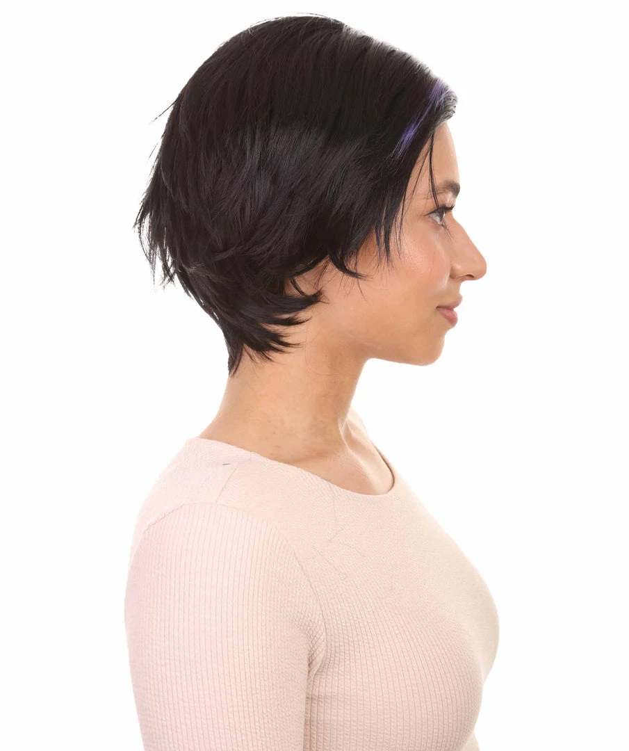 HPO Animation Hero Womens Wig | Short Black Purple TV/Movie Wig | Premium Breathable Capless Cap 5 HPO Animation Hero Womens Wig | Short Black Purple TV/Movie Wig | Premium Breathable Capless Cap