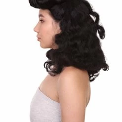 HPO Womens Pin Up Wig | Black Party Ready Fancy Cosplay Halloween Wig | Premium Breathable Capless Cap