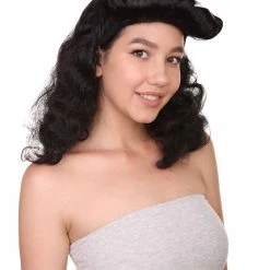 HPO Womens Pin Up Wig | Black Party Ready Fancy Cosplay Halloween Wig | Premium Breathable Capless Cap