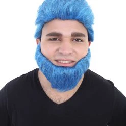 HPO Beast Wig & Beard | Blue Cosplay Halloween Wig | Premium Breathable Capless Cap