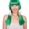 FLAGWIGS Saudi Arabia Flag Sport Party Long Bob Wig | White Green Middle East Wig | Premium Breathable Capless Cap Women's