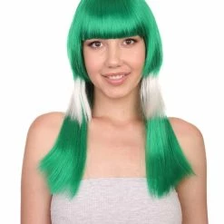 FLAGWIGS Saudi Arabia Flag Sport Party Long Bob Wig | White Green Middle East Wig | Premium Breathable Capless Cap Women's