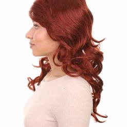 HPO Fancy Auburn Wavy Womens Wig | Medium Glamour Halloween Wig | Premium Breathable Capless Cap Women's 11 HPO Fancy Auburn Wavy Womens Wig | Medium Glamour Halloween Wig | Premium Breathable Capless Cap Women's