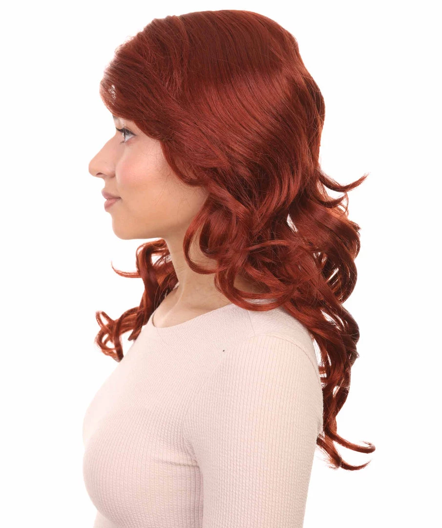 HPO Fancy Auburn Wavy Womens Wig | Medium Glamour Halloween Wig | Premium Breathable Capless Cap Women's 3 HPO Fancy Auburn Wavy Womens Wig | Medium Glamour Halloween Wig | Premium Breathable Capless Cap Women's