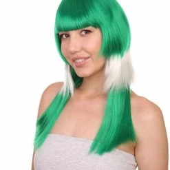 FLAGWIGS Saudi Arabia Flag Sport Party Long Bob Wig | White Green Middle East Wig | Premium Breathable Capless Cap Women's