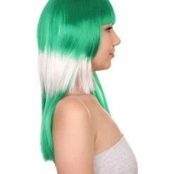 FLAGWIGS Saudi Arabia Flag Sport Party Long Bob Wig | White Green Middle East Wig | Premium Breathable Capless Cap Women's