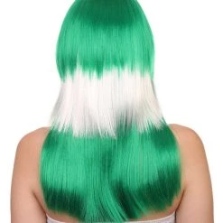 FLAGWIGS Saudi Arabia Flag Sport Party Long Bob Wig | White Green Middle East Wig | Premium Breathable Capless Cap Women's