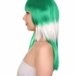 FLAGWIGS Saudi Arabia Flag Sport Party Long Bob Wig | White Green Middle East Wig | Premium Breathable Capless Cap Women's