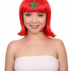FLAGWIGS Women Patriotic Morocco Flag Bob Wig | Premium Breathable Capless Cap Women's