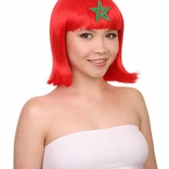 FLAGWIGS Women Patriotic Morocco Flag Bob Wig | Premium Breathable Capless Cap Women's 14 FLAGWIGS Women Patriotic Morocco Flag Bob Wig | Premium Breathable Capless Cap Women's