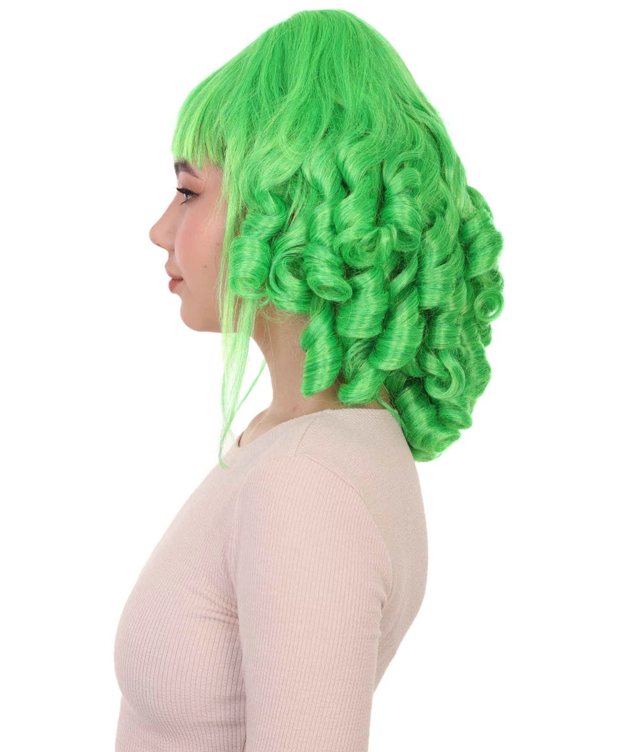 HPO Womens 18th Century Colonial Lady Curly Neon Green Historical Wig | Premium Breathable Capless Cap Women's 10 HPO Womens 18th Century Colonial Lady Curly Neon Green Historical Wig | Premium Breathable Capless Cap Women's