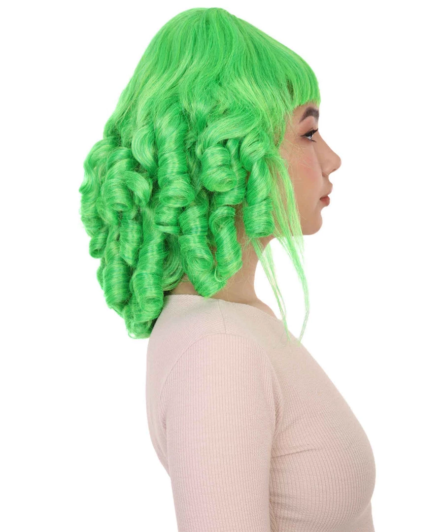 HPO Womens 18th Century Colonial Lady Curly Neon Green Historical Wig | Premium Breathable Capless Cap Women's 12 HPO Womens 18th Century Colonial Lady Curly Neon Green Historical Wig | Premium Breathable Capless Cap Women's