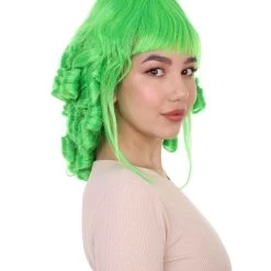 HPO Womens 18th Century Colonial Lady Curly Neon Green Historical Wig | Premium Breathable Capless Cap Women's 28 HPO Womens 18th Century Colonial Lady Curly Neon Green Historical Wig | Premium Breathable Capless Cap Women's
