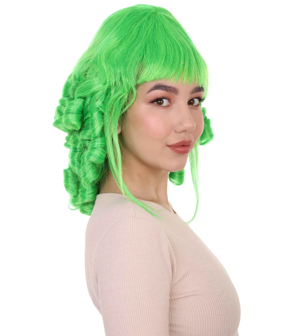 HPO Womens 18th Century Colonial Lady Curly Neon Green Historical Wig | Premium Breathable Capless Cap Women's 13 HPO Womens 18th Century Colonial Lady Curly Neon Green Historical Wig | Premium Breathable Capless Cap Women's