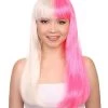 HPO Women's Long Bob Blonde & Pink Womens Wig | Dramatical Cosplay Halloween Wig | Premium Breathable Capless Cap