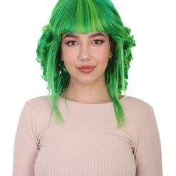 HPO Womens 18th Century Colonial Lady Curly Neon Green Historical Wig | Premium Breathable Capless Cap Women's