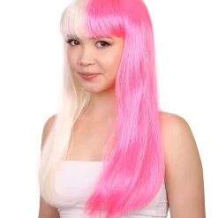 HPO Women's Long Bob Blonde & Pink Womens Wig | Dramatical Cosplay Halloween Wig | Premium Breathable Capless Cap