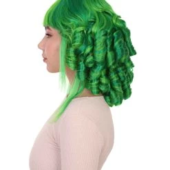 HPO Womens 18th Century Colonial Lady Curly Neon Green Historical Wig | Premium Breathable Capless Cap Women's 18 HPO Womens 18th Century Colonial Lady Curly Neon Green Historical Wig | Premium Breathable Capless Cap Women's