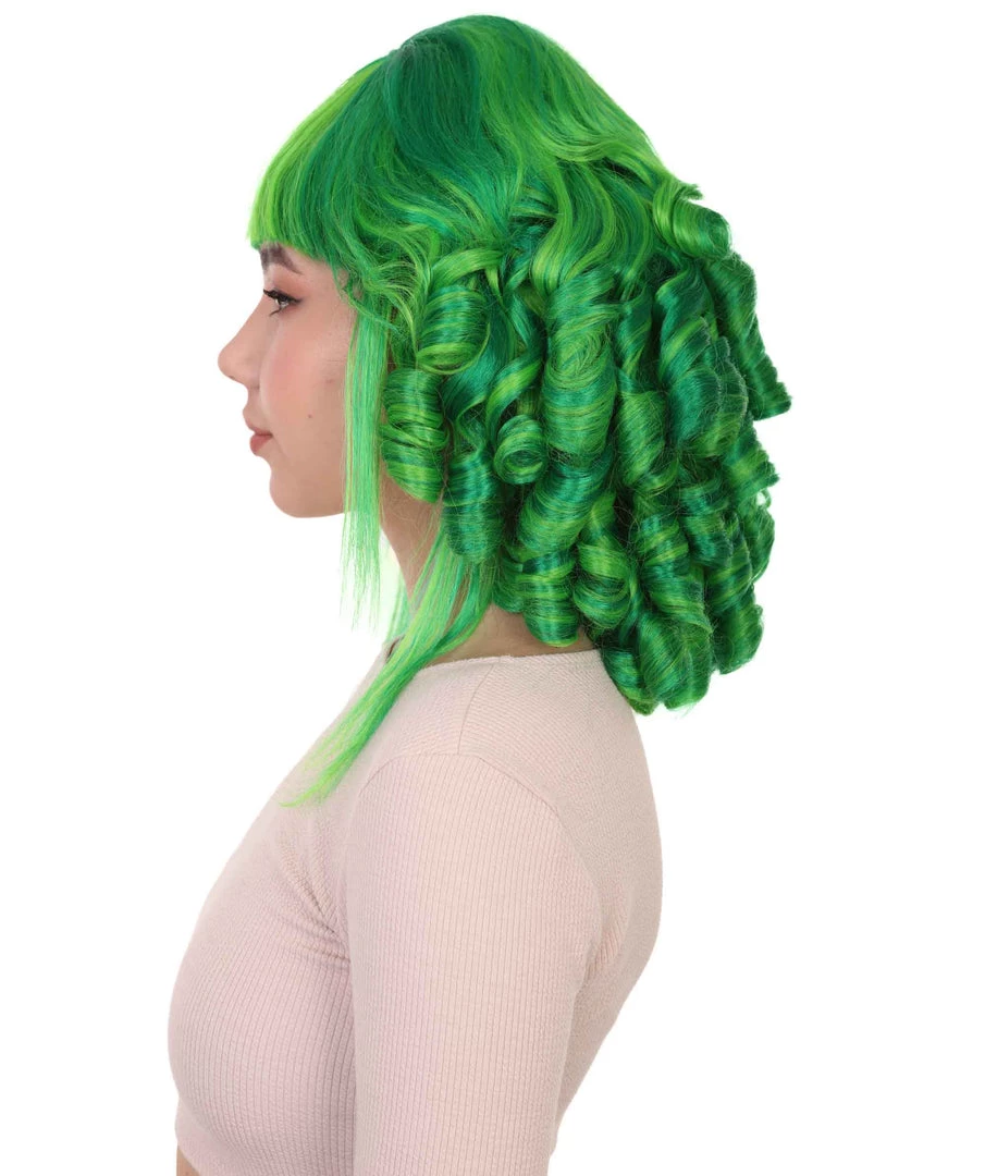 HPO Womens 18th Century Colonial Lady Curly Neon Green Historical Wig | Premium Breathable Capless Cap Women's 3 HPO Womens 18th Century Colonial Lady Curly Neon Green Historical Wig | Premium Breathable Capless Cap Women's