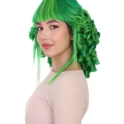 HPO Womens 18th Century Colonial Lady Curly Neon Green Historical Wig | Premium Breathable Capless Cap Women's