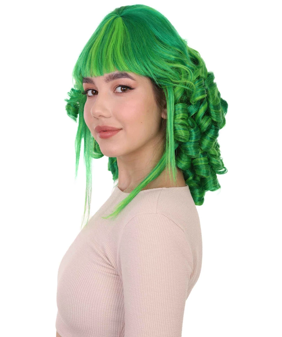 HPO Womens 18th Century Colonial Lady Curly Neon Green Historical Wig | Premium Breathable Capless Cap Women's 2 HPO Womens 18th Century Colonial Lady Curly Neon Green Historical Wig | Premium Breathable Capless Cap Women's