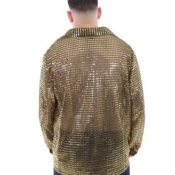 HPO Adult Men's 70's Disco Gold Sequin Shirt Costume | Golden Cosplay Costume