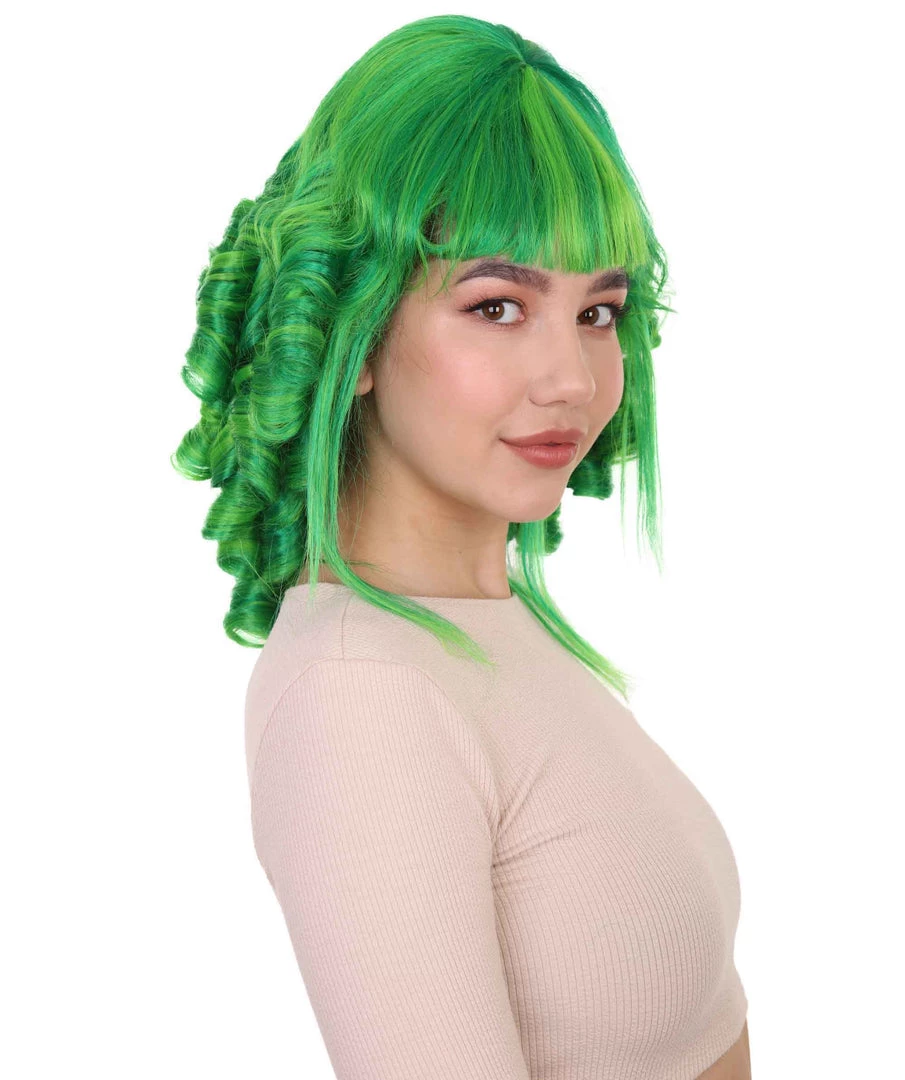 HPO Womens 18th Century Colonial Lady Curly Neon Green Historical Wig | Premium Breathable Capless Cap Women's 6 HPO Womens 18th Century Colonial Lady Curly Neon Green Historical Wig | Premium Breathable Capless Cap Women's