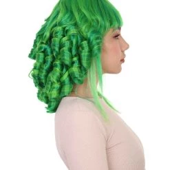 HPO Womens 18th Century Colonial Lady Curly Neon Green Historical Wig | Premium Breathable Capless Cap Women's 20 HPO Womens 18th Century Colonial Lady Curly Neon Green Historical Wig | Premium Breathable Capless Cap Women's