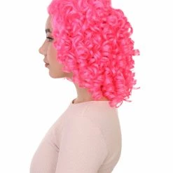 HPO Womens Colonial Ladies 18th Century Curly Wig | Pink Historical Wig | Premium Breathable Capless Cap