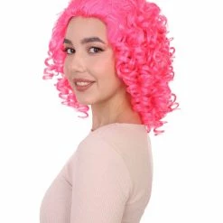 HPO Womens Colonial Ladies 18th Century Curly Wig | Pink Historical Wig | Premium Breathable Capless Cap
