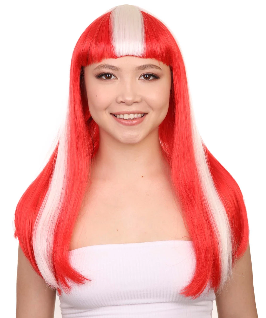 FLAGWIGS Women's Denmark Flag Sport Party Long Bob Wig | National Pride Cosplay Halloween Wig | Premium Breathable Capless Cap 1 FLAGWIGS Women's Denmark Flag Sport Party Long Bob Wig | National Pride Cosplay Halloween Wig | Premium Breathable Capless Cap