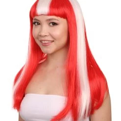 FLAGWIGS Women's Denmark Flag Sport Party Long Bob Wig | National Pride Cosplay Halloween Wig | Premium Breathable Capless Cap