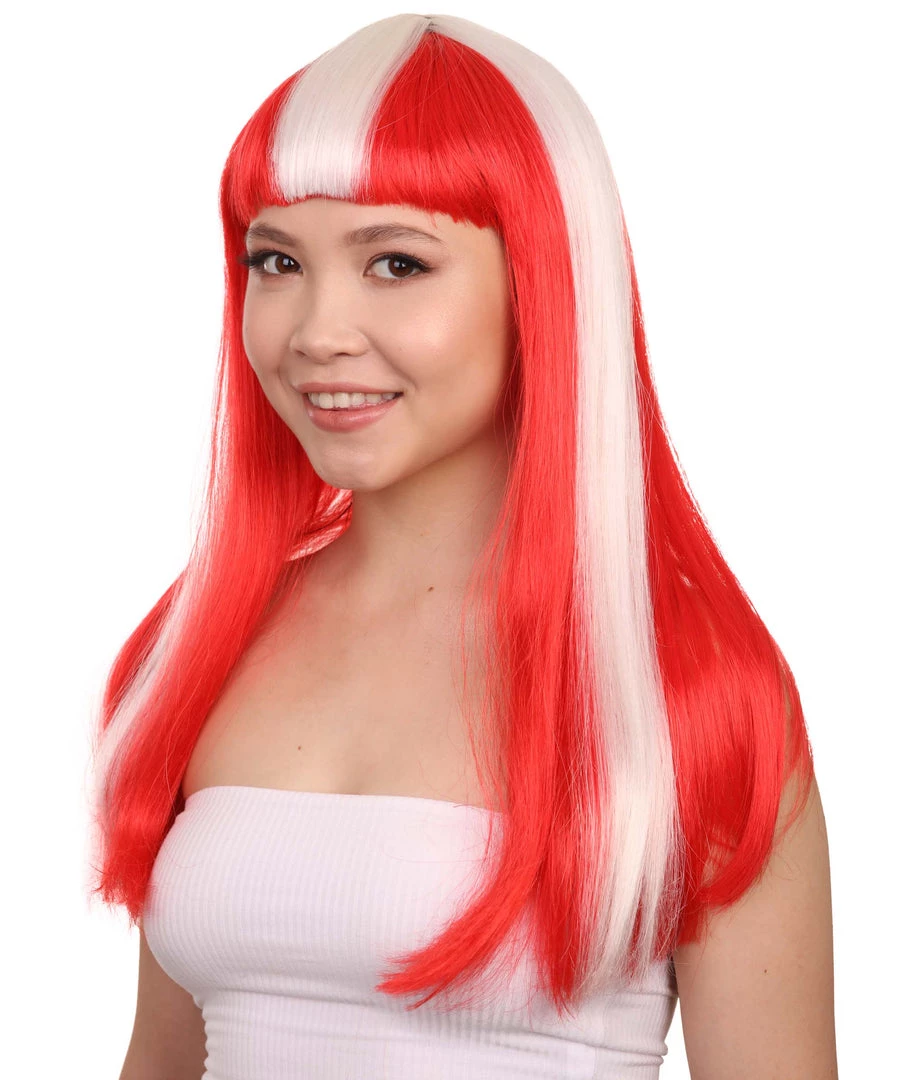 FLAGWIGS Women's Denmark Flag Sport Party Long Bob Wig | National Pride Cosplay Halloween Wig | Premium Breathable Capless Cap 2 FLAGWIGS Women's Denmark Flag Sport Party Long Bob Wig | National Pride Cosplay Halloween Wig | Premium Breathable Capless Cap