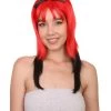 HPO Red Black Devil Women's Wig | Party Ready Fancy Cosplay Halloween Wig | Premium Breathable Capless Cap