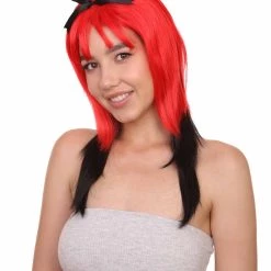 HPO Red Black Devil Women's Wig | Party Ready Fancy Cosplay Halloween Wig | Premium Breathable Capless Cap