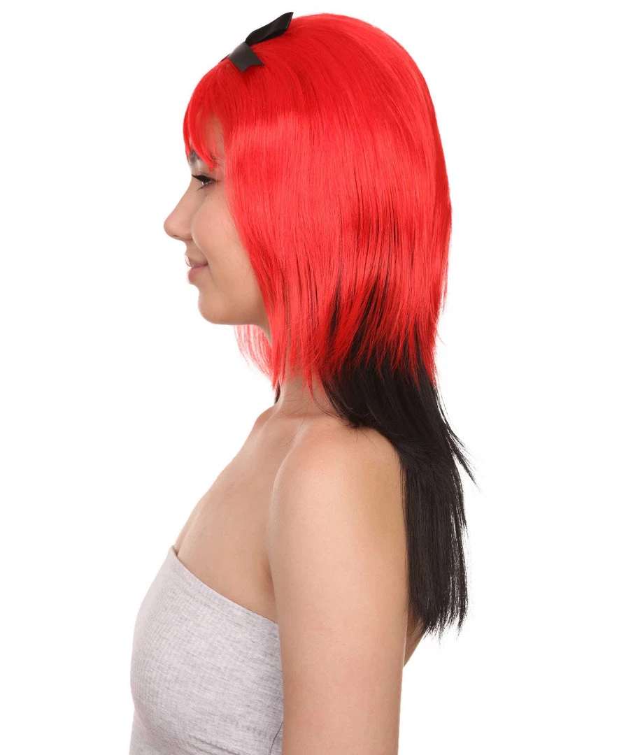 HPO Red Black Devil Women's Wig | Party Ready Fancy Cosplay Halloween Wig | Premium Breathable Capless Cap 3 HPO Red Black Devil Women's Wig | Party Ready Fancy Cosplay Halloween Wig | Premium Breathable Capless Cap