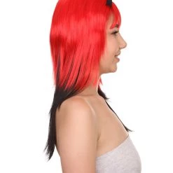 HPO Red Black Devil Women's Wig | Party Ready Fancy Cosplay Halloween Wig | Premium Breathable Capless Cap 13 HPO Red Black Devil Women's Wig | Party Ready Fancy Cosplay Halloween Wig | Premium Breathable Capless Cap