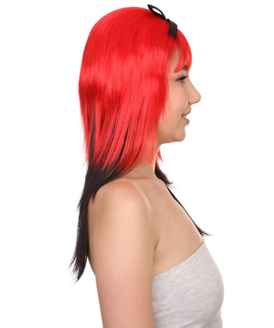 HPO Red Black Devil Women's Wig | Party Ready Fancy Cosplay Halloween Wig | Premium Breathable Capless Cap 5 HPO Red Black Devil Women's Wig | Party Ready Fancy Cosplay Halloween Wig | Premium Breathable Capless Cap